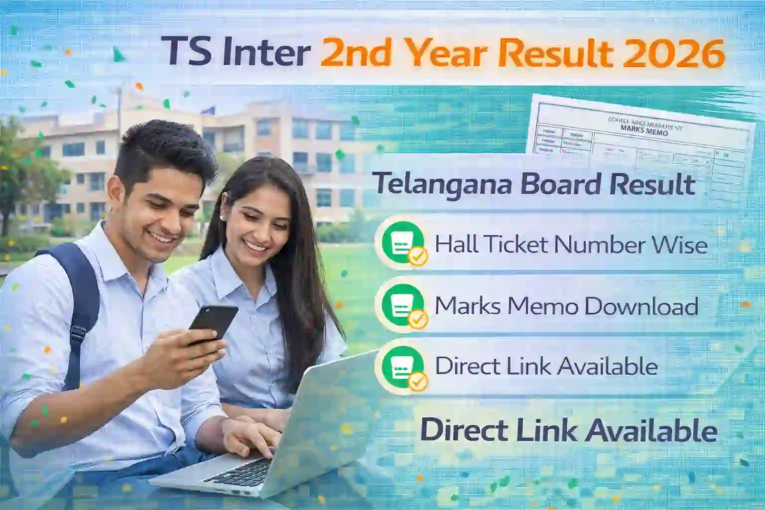 TS Inter 2nd Year Result 2026 hall ticket number marks memo
