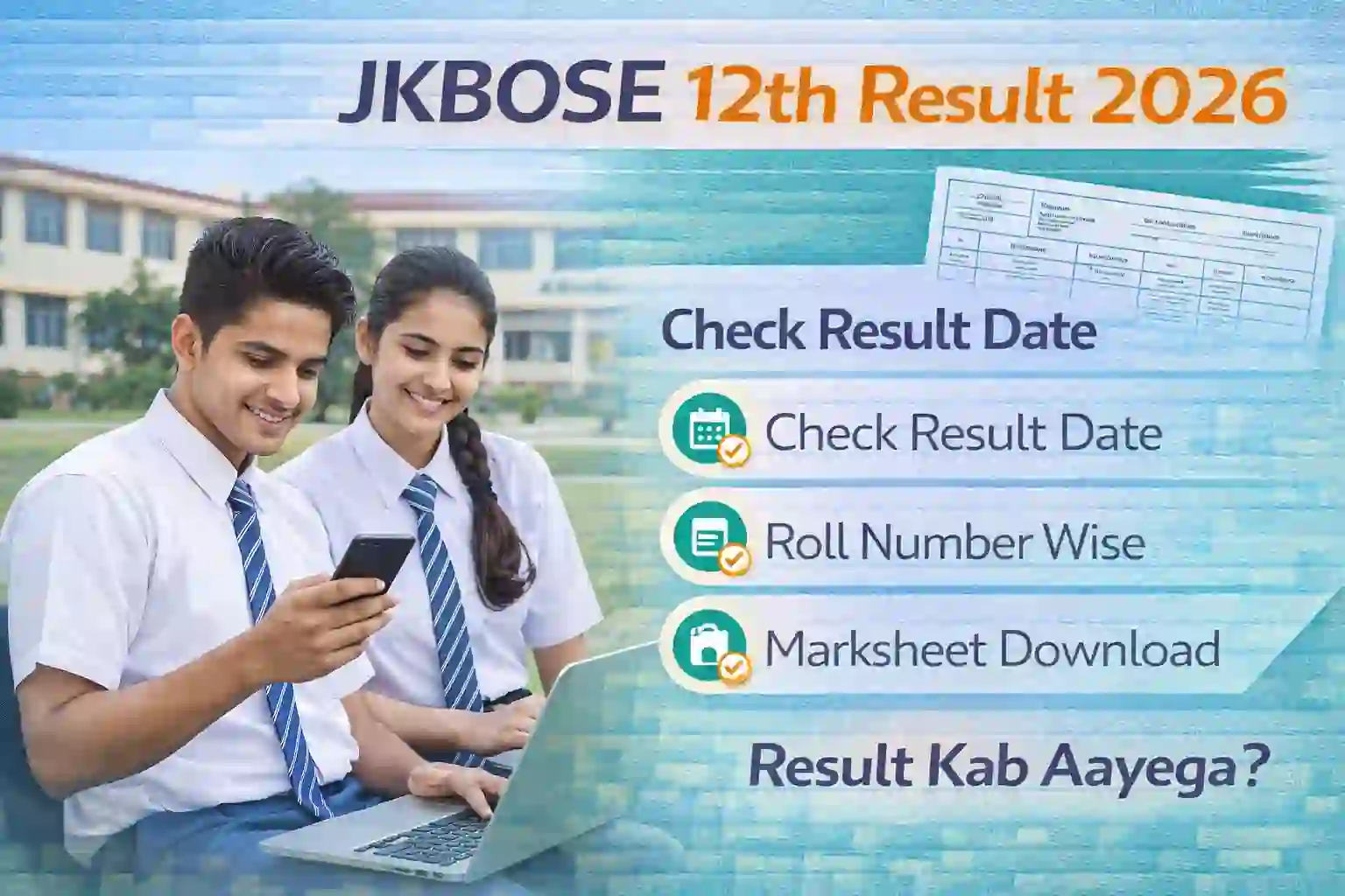 JKBOSE 12th Result 2026 date check roll number marksheet