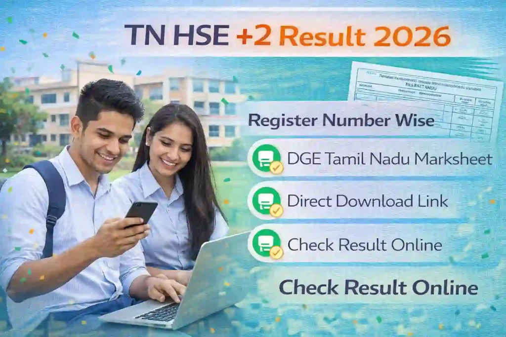 TN HSE plus two result 2026 register number marksheet download