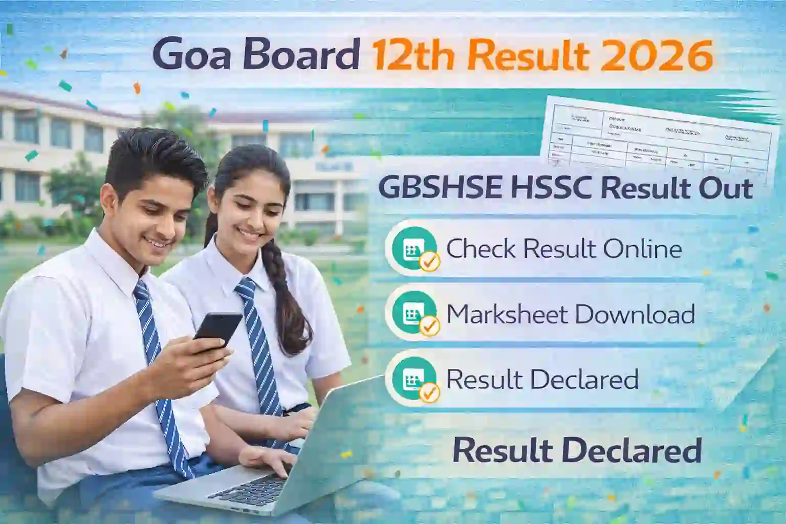 Goa Board 12th Result 2026 GBSHSE HSSC marksheet online check
