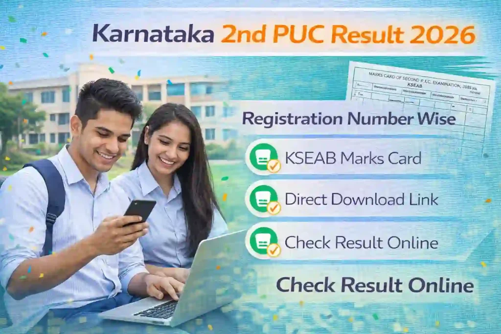 Karnataka 2nd PUC Result 2026 registration number marks card