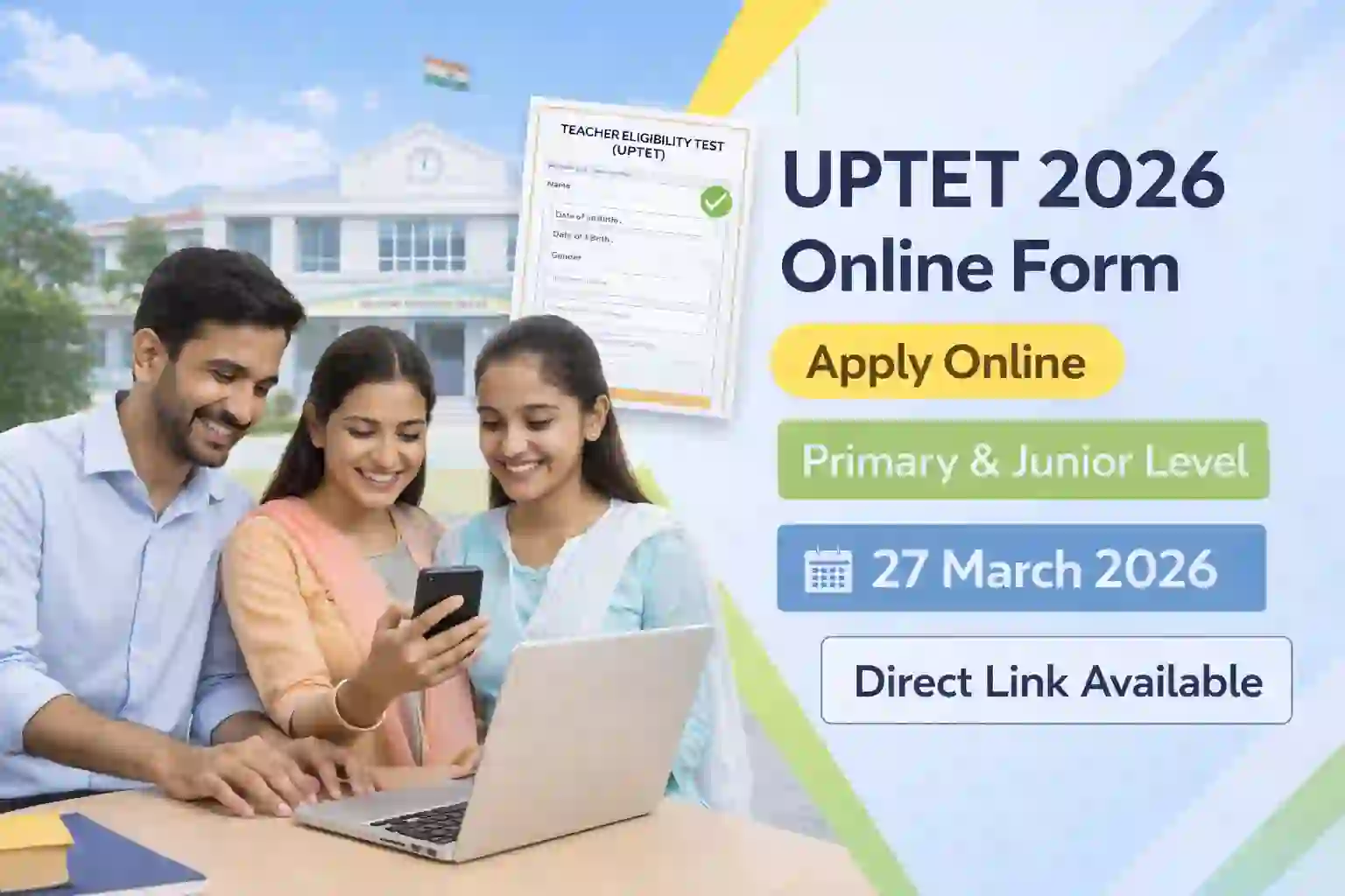 UPTET 2026 online form apply link registration primary junior level