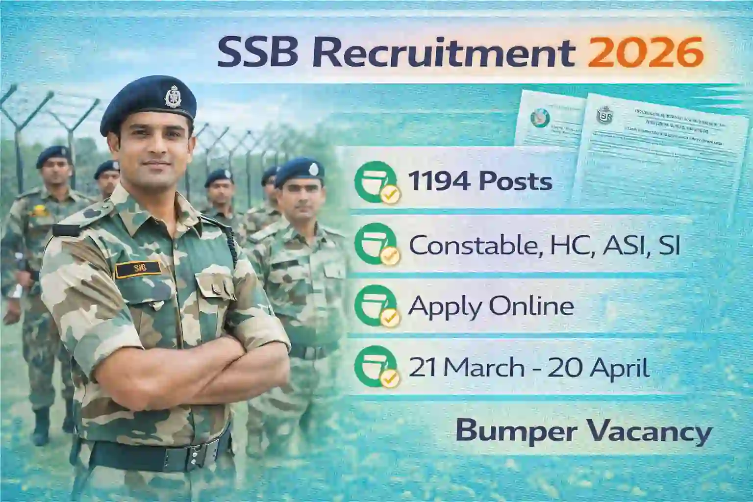 SSB recruitment 2026 1194 posts constable HC ASI SI apply