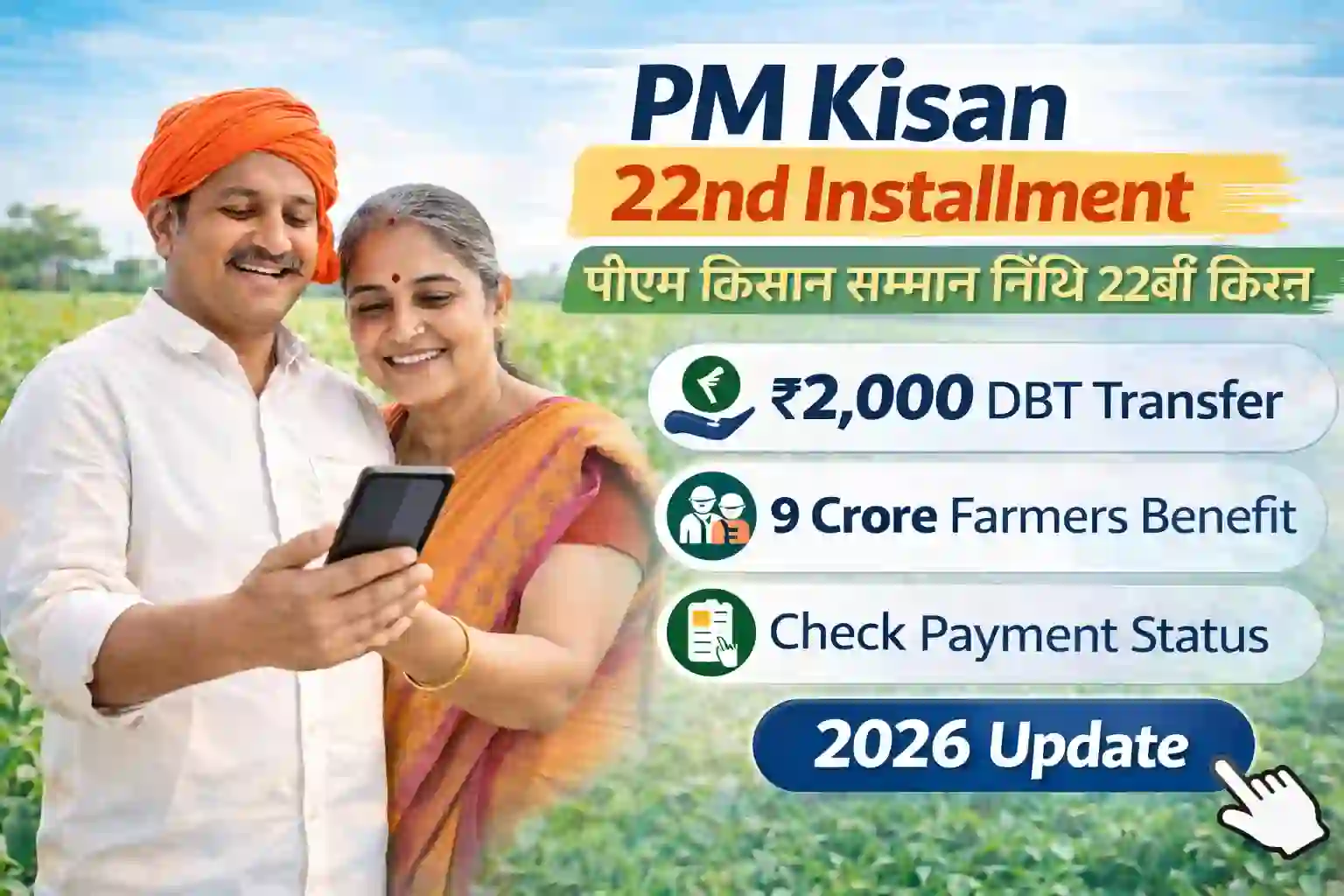 PM Kisan 22nd installment ₹2000 payment to 9 crore farmers