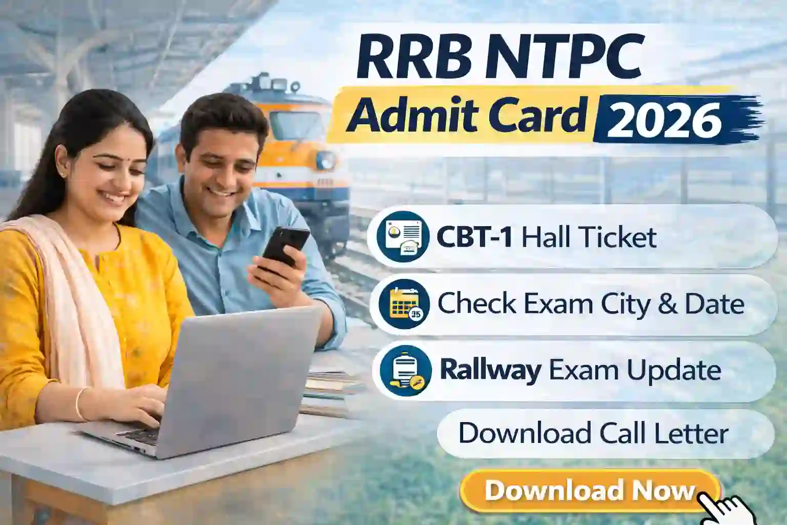 RRB NTPC Admit Card 2026 CBT 1 exam city hall ticket