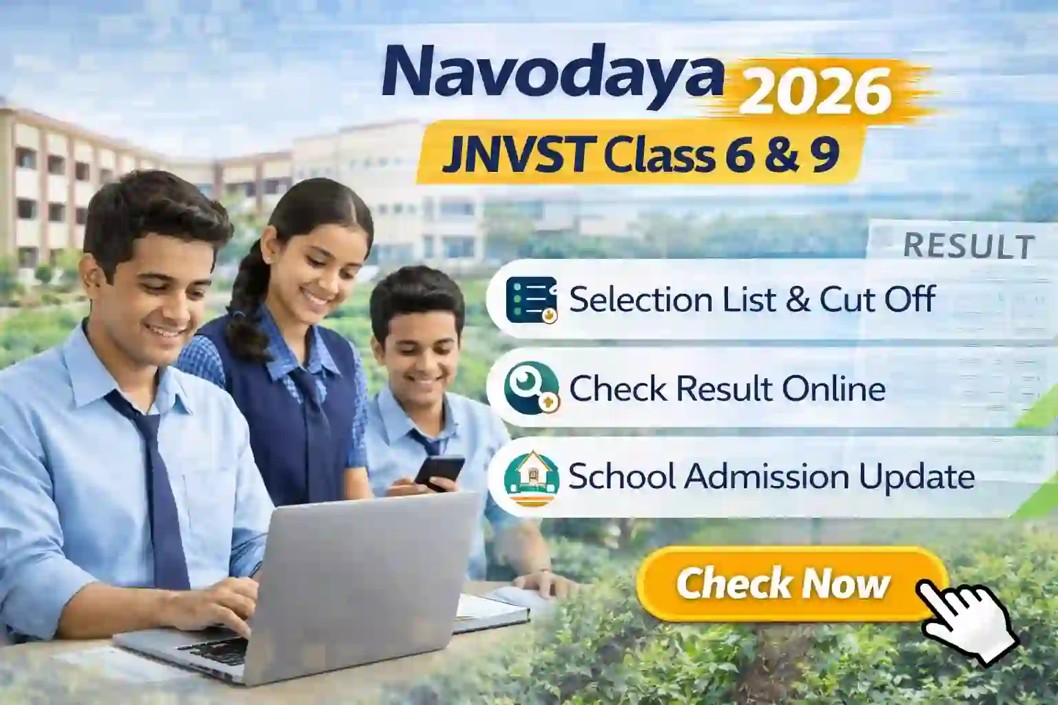 Navodaya Result 2026 JNVST Class 6 and 9 selection list