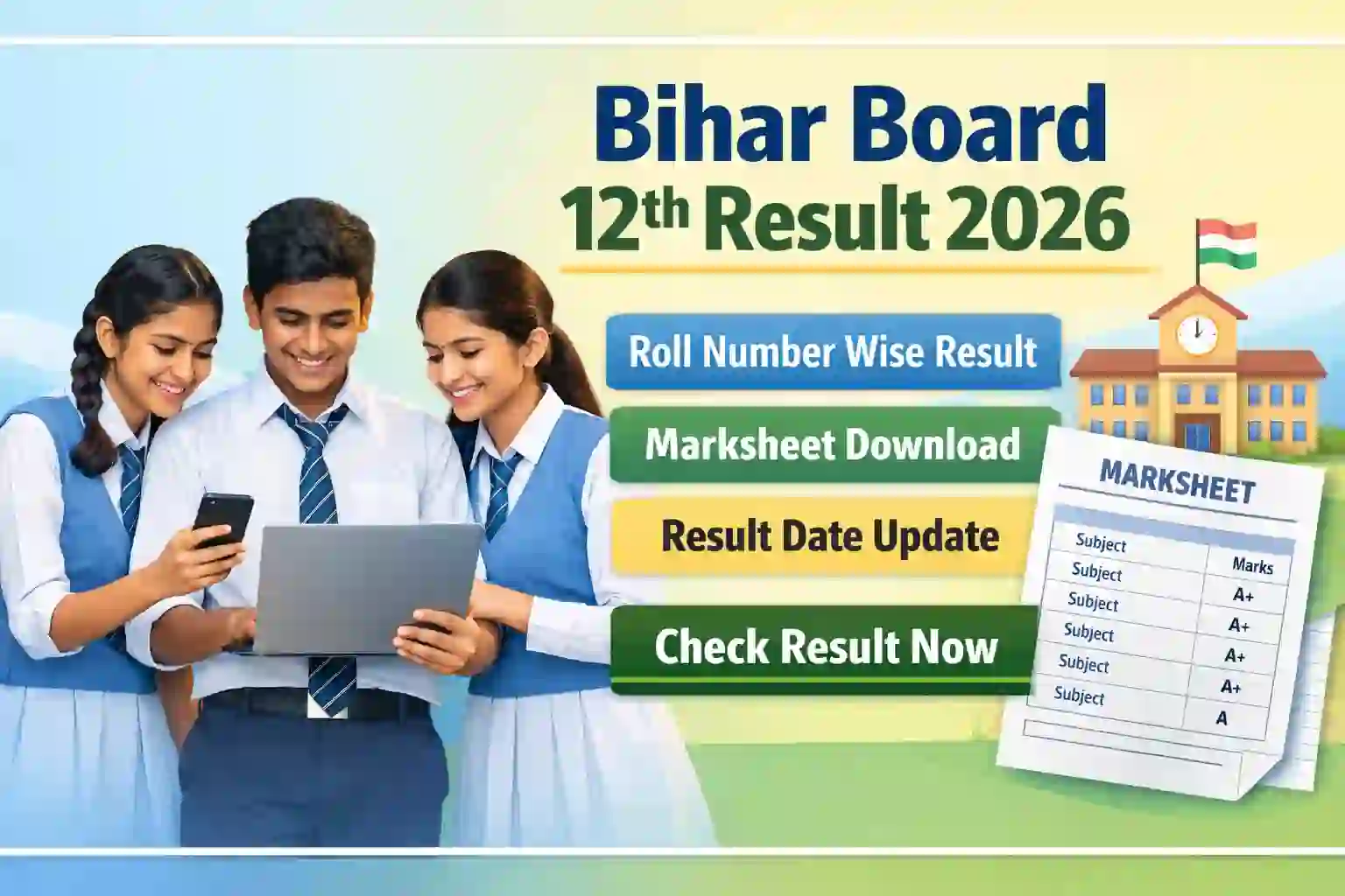 Bihar Board 12th Result 2026 roll number wise marksheet download
