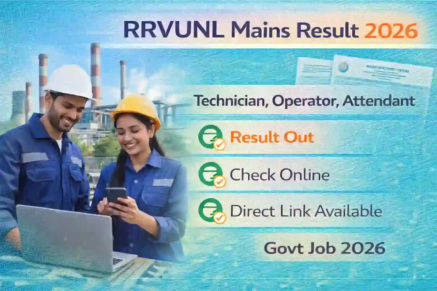 RRVUNL Mains Result 2026 technician operator plant attendant result