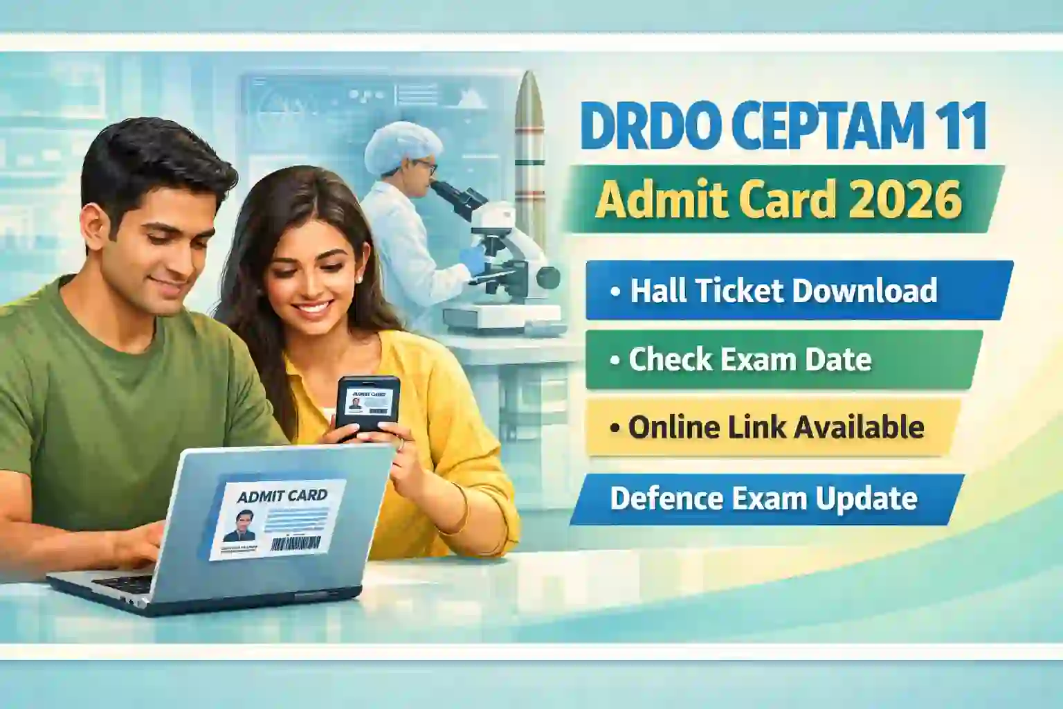 DRDO CEPTAM 11 admit card 2026 hall ticket download exam date