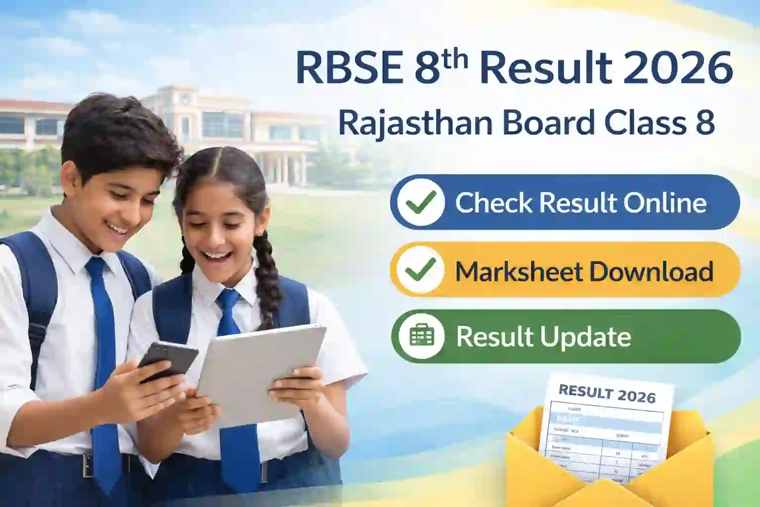 RBSE 8th Result 2026 Rajasthan Board class 8 marksheet